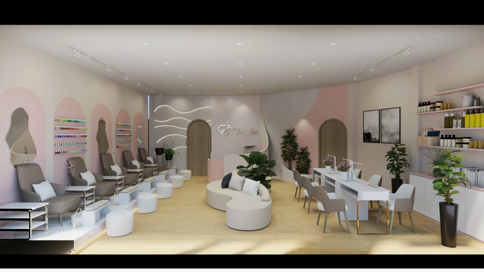 Phòng Nail Hiện Đại Tone Hồng Pastel