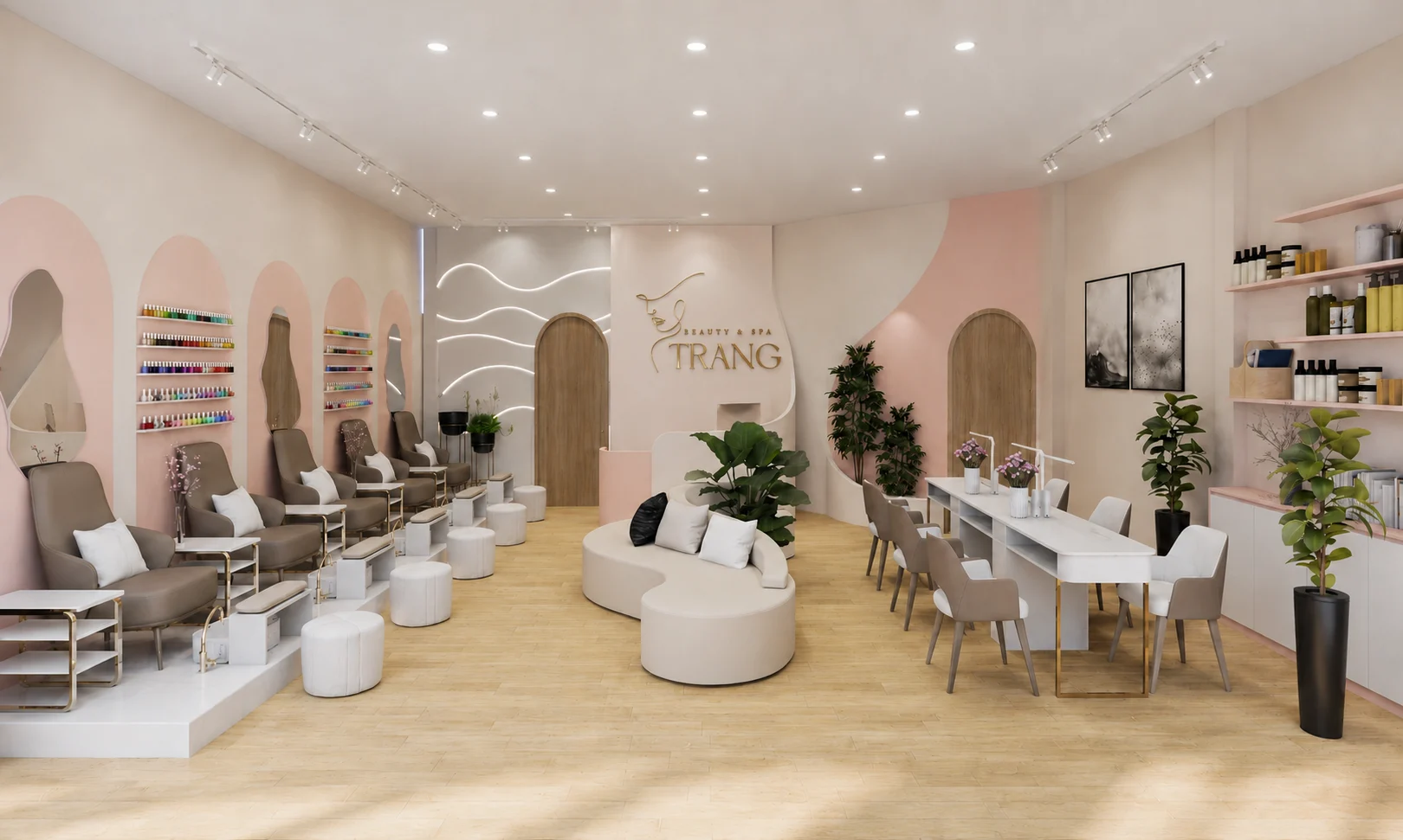 Phòng Nail Hiện Đại Tone Hồng Pastel