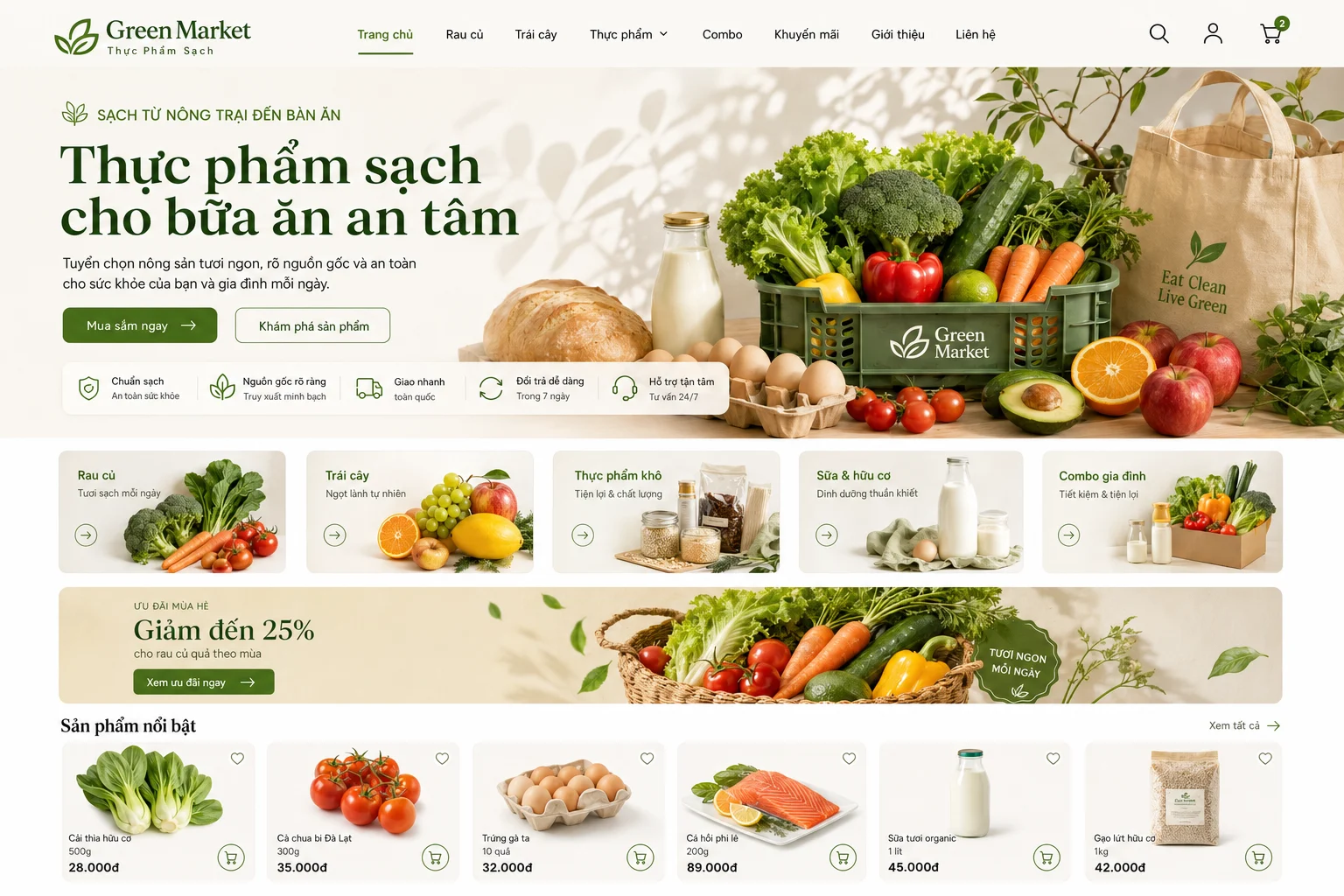 Ảnh xem trước Website Thực Phẩm Sạch Green Market